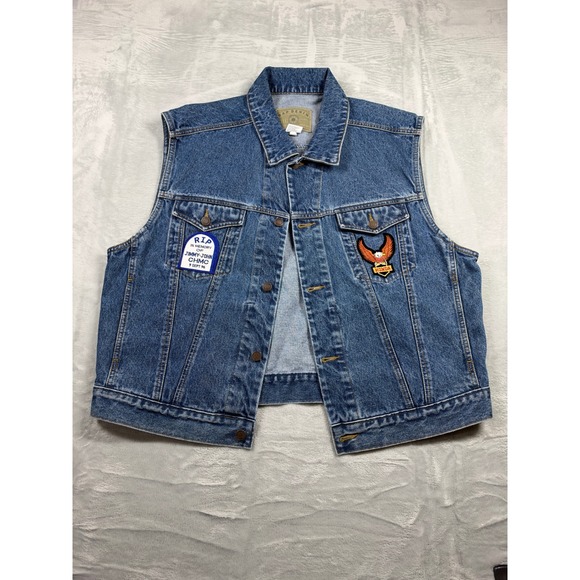 GAP Other - Vintage GAP Denim Vest XL Honda Motorcycle Biker Memorial Patches 90s Jean